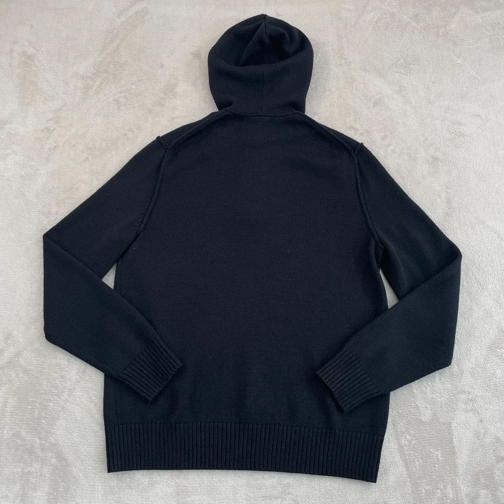 Banana Republic Hooded Henley Sweater Men Large Black Italian Wool Casual NWOT‎